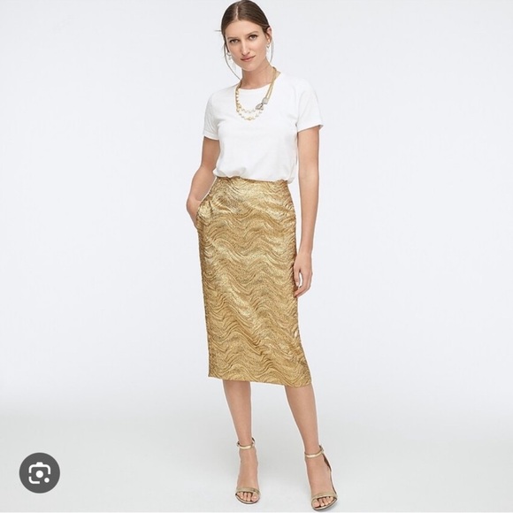 J. Crew Dresses & Skirts - J. Crew Collection pencil skirt in metallic leaf jacquard sz 10T NWT
